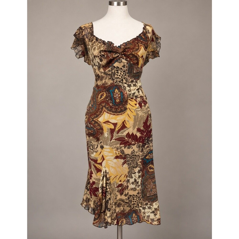 Sandro Ferrone Paisley Midi Dress Ruffle Flutter Y2K Unique Boho Made in Italy M